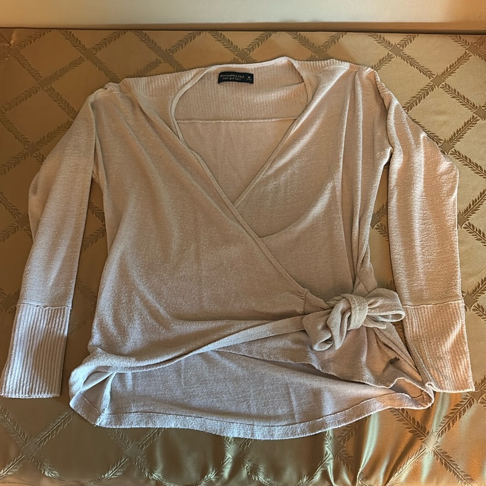 Beige Tie Front Long Sleeve Sweater